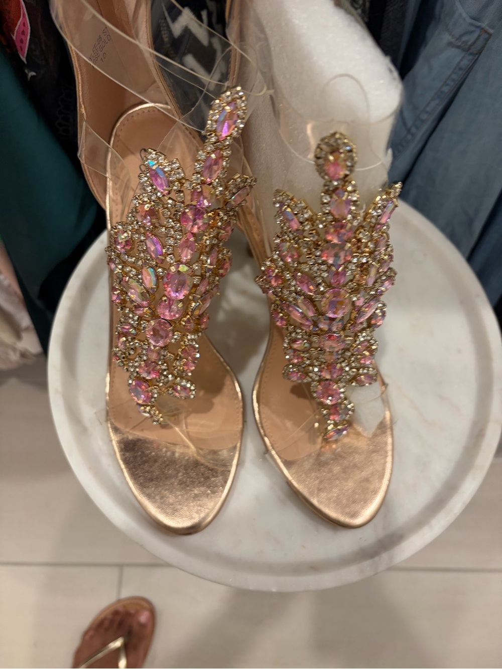 Embellished Pink Crystal Sandals Size 10 fit like a size 8